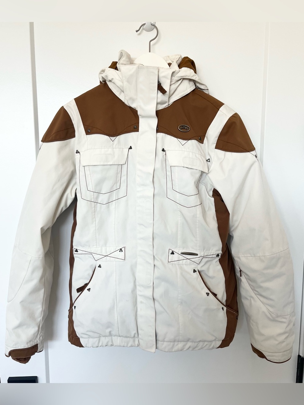 Powderhorn Women's Western White Brown Ski Snowboard Jacket Coat Size XS